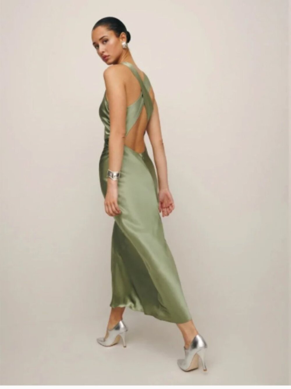 Reformation Casette Silk Dress in Artichoke, Size 4
